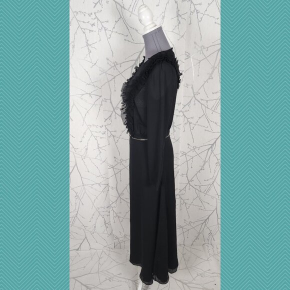 Miss Sixty Black 100% Silk Chiffon Ruffle Sheer Zipper Off Maxi Dress - Picture 3 of 7